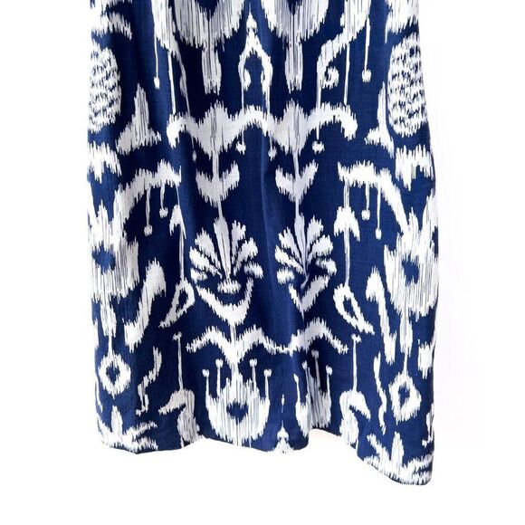 Vineyard Vines Blue White Ikat Print Embroidered Collar 100% Cotton Dress Size 0 - Picture 4 of 7